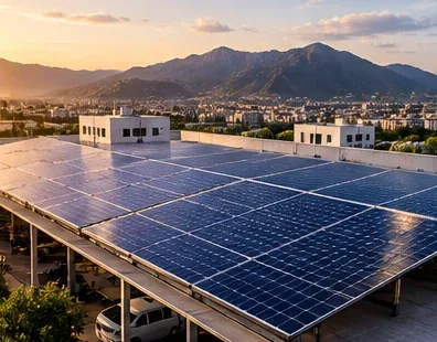 Instalación solar comercial sobre estructura de estacionamiento